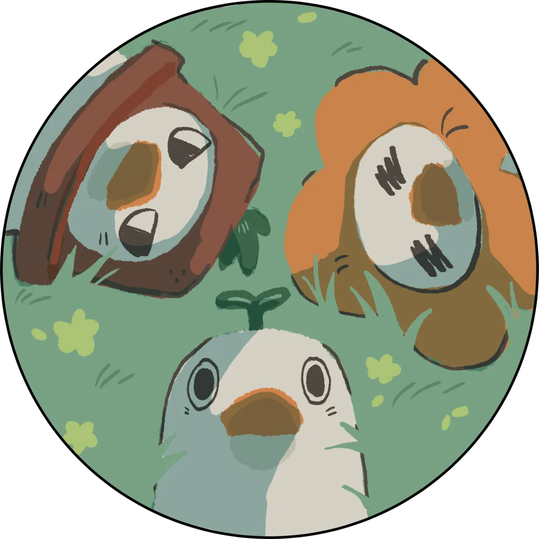 Scout, Bean, and Coco-Ollie in the grass