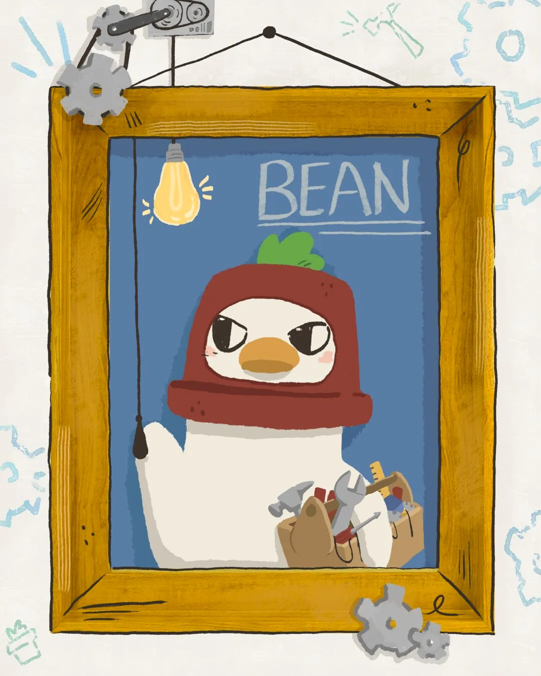 A framed portrait of Bean